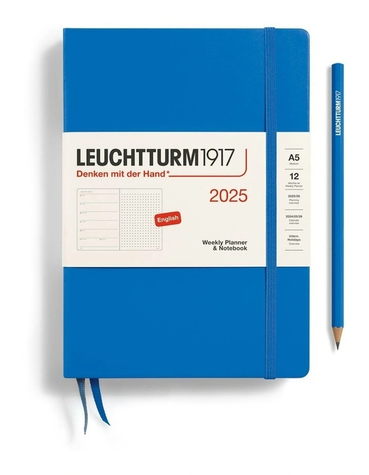 Medium (A5) Weekly Planner Dotted Hardcover Notebook 2025 in Sky image 1