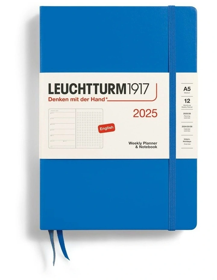 Medium (A5) Weekly Planner Dotted Hardcover Notebook 2025 in Sky image 2