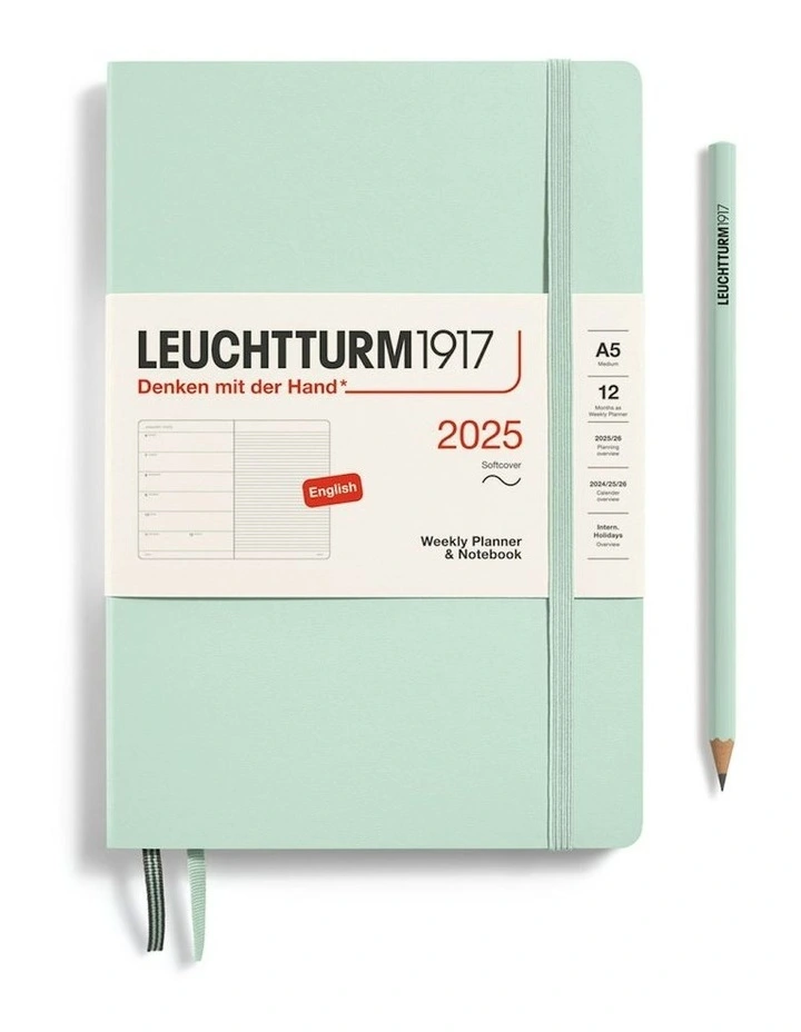 Medium (A5) Weekly Planner Softcover Notebook 2025 in Mint Green image 1