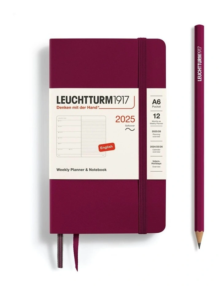 Weekly Planner & Notebook 2025, Pocket (A6) Softcover in Port Red image 1