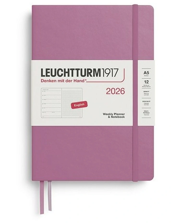 Weekly Planner & AMP; Medium (A5) 2026 Dotted Notebook in Dusty Rose image 1