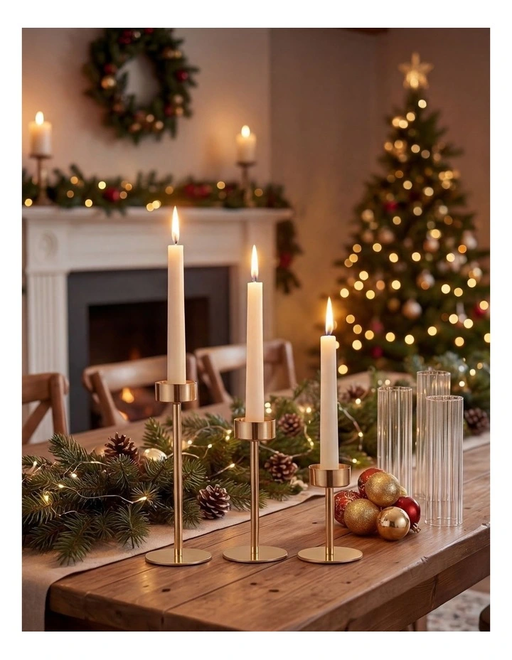 Levede Candle Holder 3Pc Removable Windproof Glass Shade Metal Gold image 5