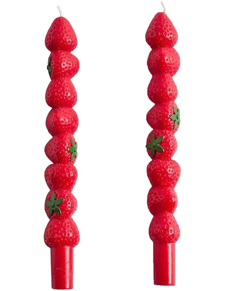 Strawberry Tapered Candles | Set of 2 image 1
