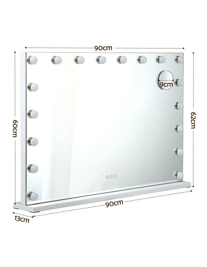 90x60cm Makeup Mirror Large Hollywood Vanity Mirror with 18 Dimmable LED Bulbs image 2