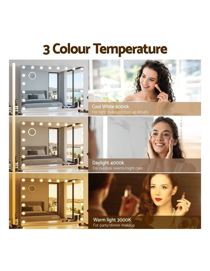 90x60cm Makeup Mirror Large Hollywood Vanity Mirror with 18 Dimmable LED Bulbs image 4