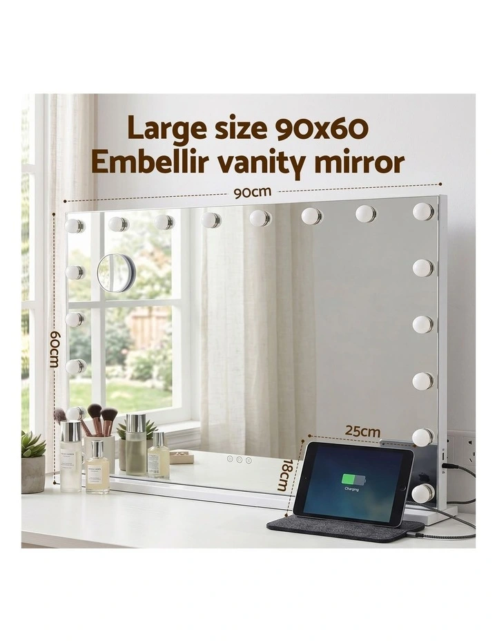 90x60cm Makeup Mirror Large Hollywood Vanity Mirror with 18 Dimmable LED Bulbs image 5