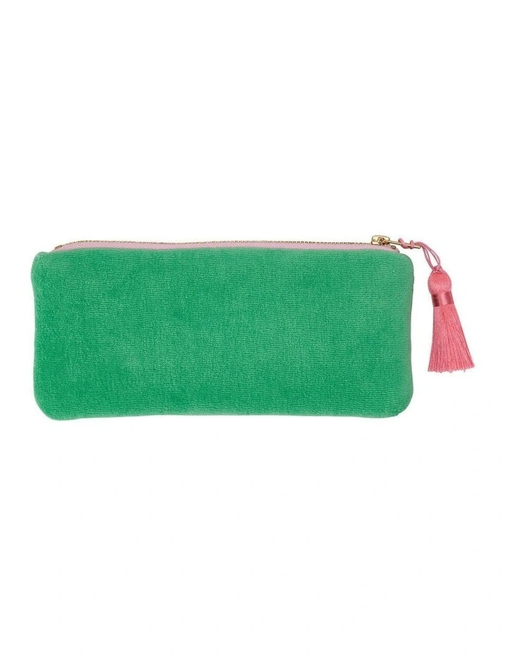 Annabel Trends Velvet Makeup Pouch Travel Organiser Meadow Green image 1