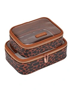 2pc Annabel Trends Vanity Beauty Box Organiser Spot Print Clear Top Set