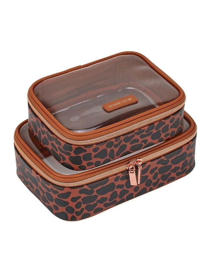 2pc Annabel Trends Vanity Beauty Box Organiser Spot Print Clear Top Set image 1