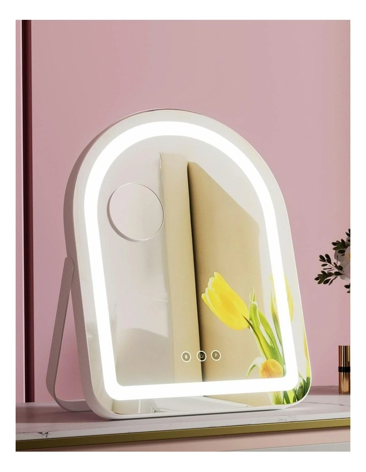 LED Stripe Light with 5x Magnification Rotation Makeup Mirror in White Arch image 3