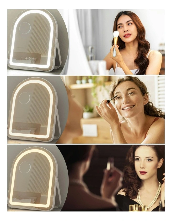 LED Stripe Light with 5x Magnification Rotation Makeup Mirror in White Arch image 6