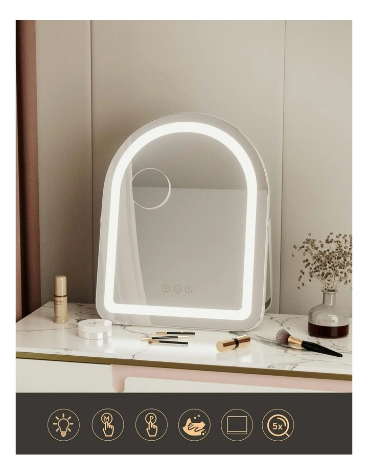 LED Stripe Light with 5x Magnification Rotation Makeup Mirror in White Arch image 7