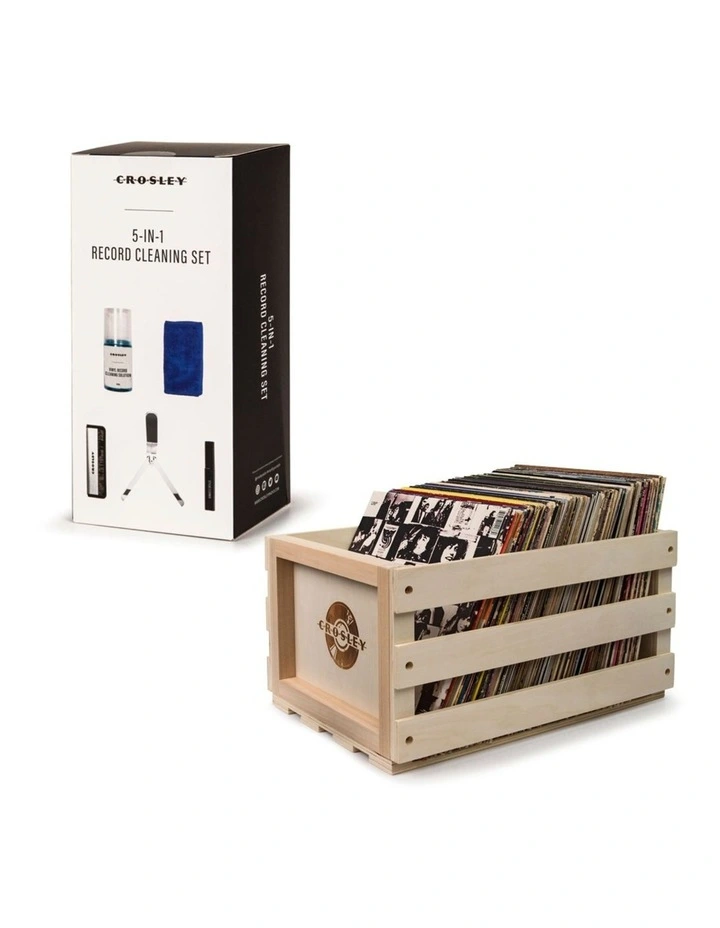 5 in 1 Record Cleaning Set & Record Storage Crate Bundle image 1