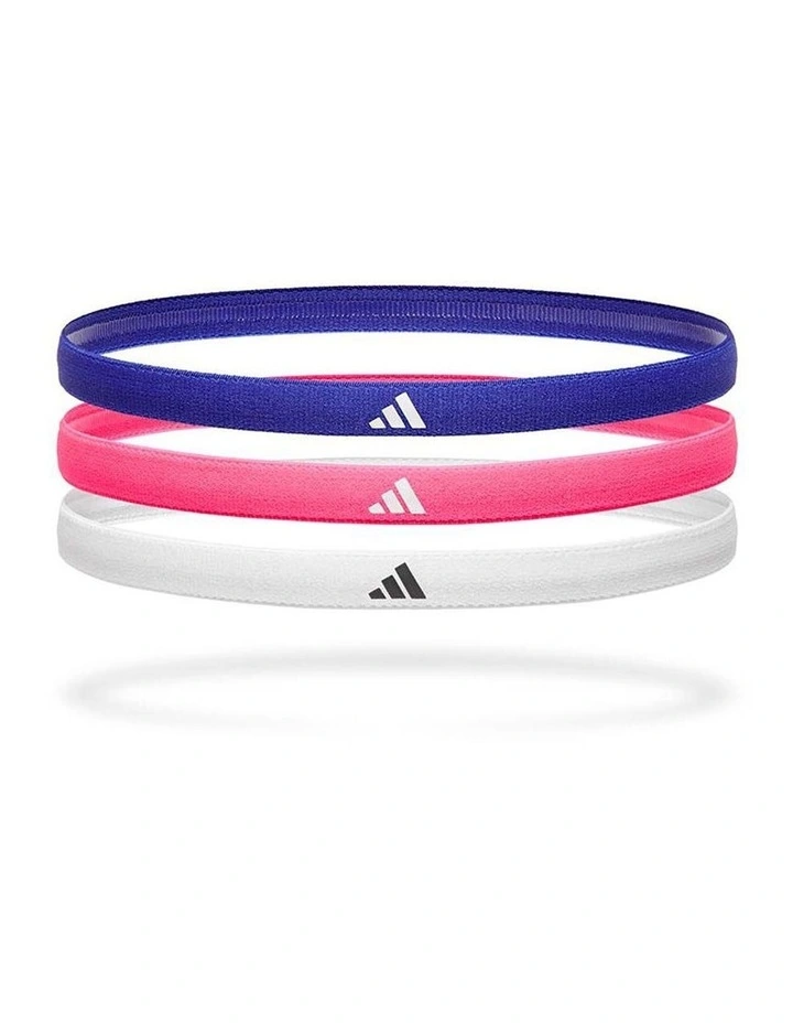 3pk Adidas Sport Hair Bands Elastic Lycra Non-Slip Lucid Blue Pink White image 1