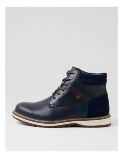 Shaco Navy Leather Lace Up Boots