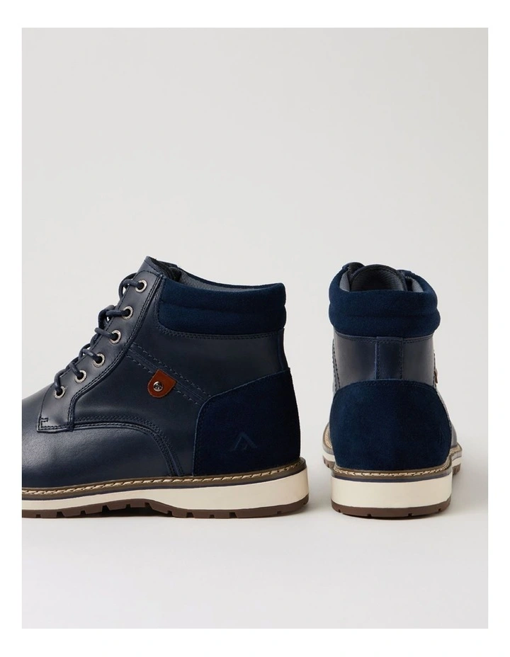 Shaco Navy Leather Lace Up Boots image 5