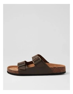 Farrah Mocca Crazyhorse Leather Slides