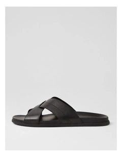 Sleigh Black Leather Slides