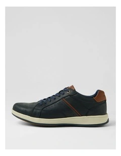 Jeb Navy Leather Lace Up Flats