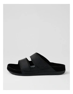 Pompei Black Crazyhorse Leather Slides