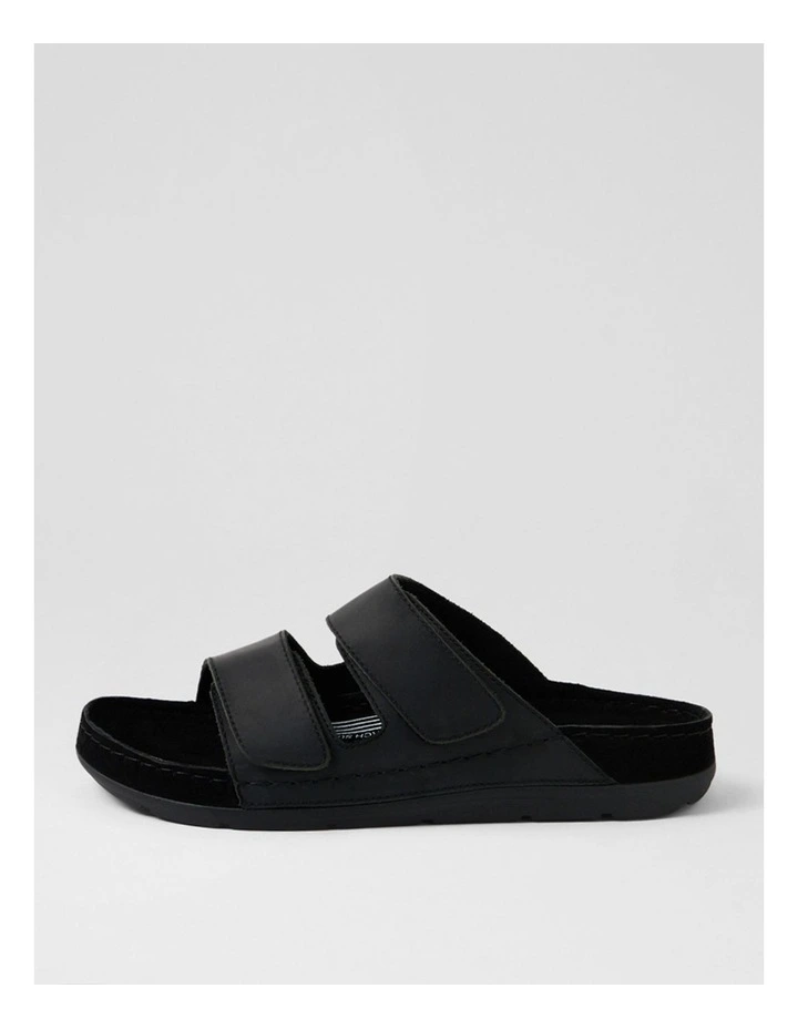 Pompei Black Crazyhorse Leather Slides image 1