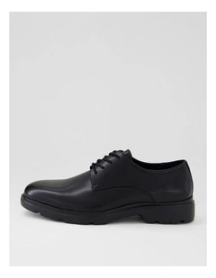 Clark Black Leather Lace Up Flats