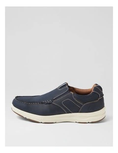 Oust Navy Leather Flat Shoes