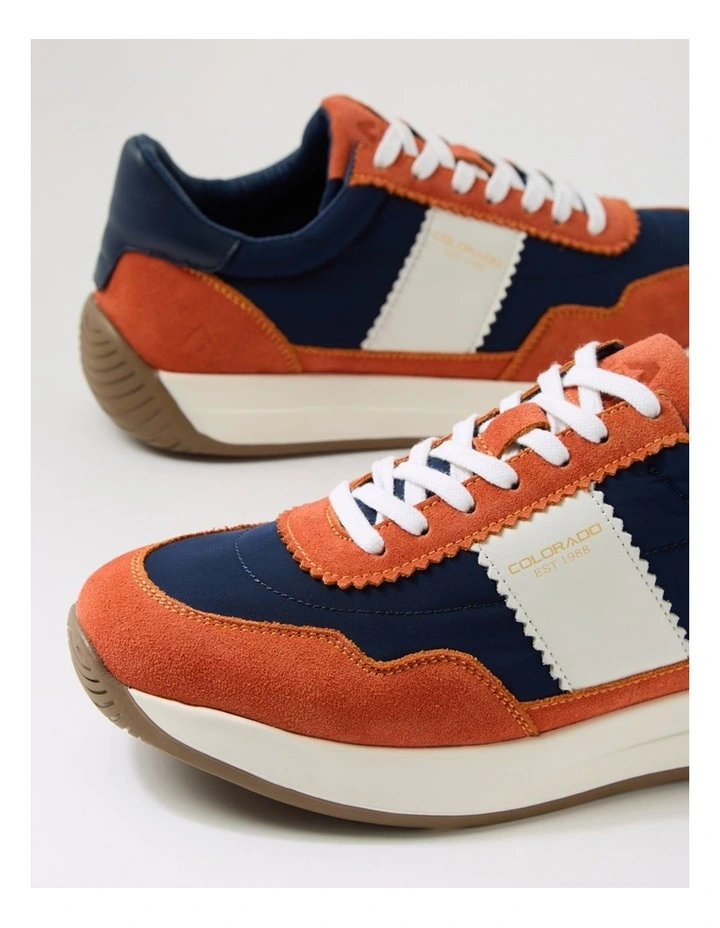 Larny Orange Navy Suede Nylon Sneakers image 5