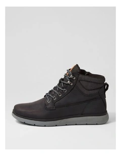 Yrbud Black Crazyhorse Leather Lace Up Boots