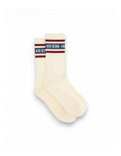 GUESS Originals Biege Stripe Logo Socks
