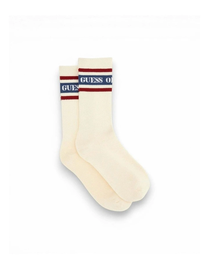 GUESS Originals Biege Stripe Logo Socks image 1