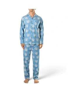Mens Cuppa Joe Flannel Pyjama Set in Blue