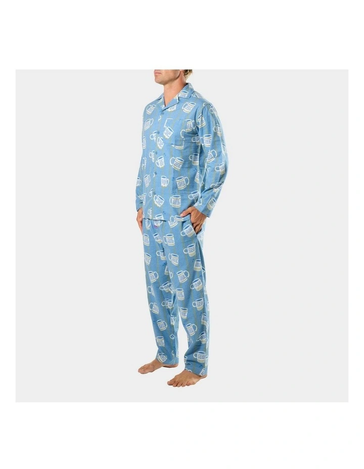 Mens Cuppa Joe Flannel Pyjama Set in Blue image 2