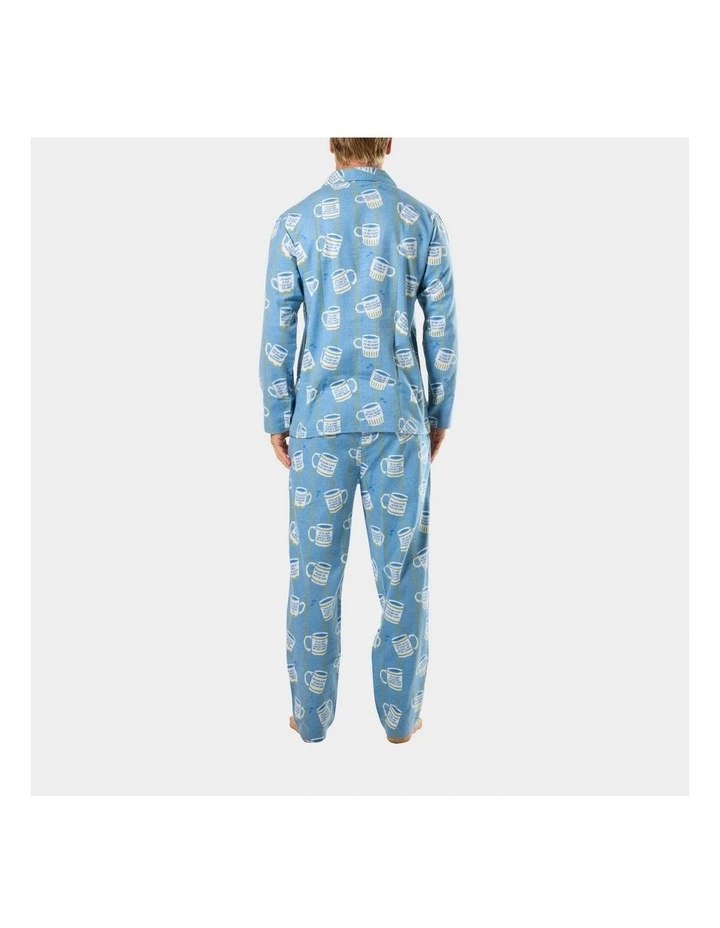 Mens Cuppa Joe Flannel Pyjama Set in Blue image 3