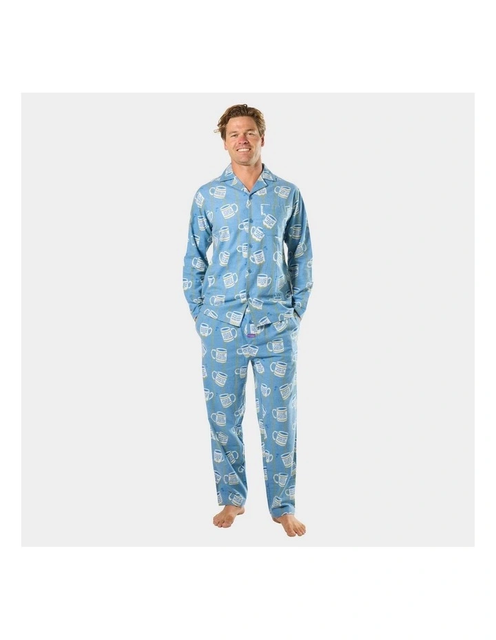 Mens Cuppa Joe Flannel Pyjama Set in Blue image 4