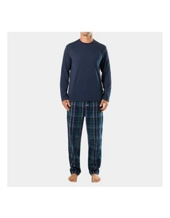 Mens Ice Tea Flannel and Tee Pyjama Set Mid Blue