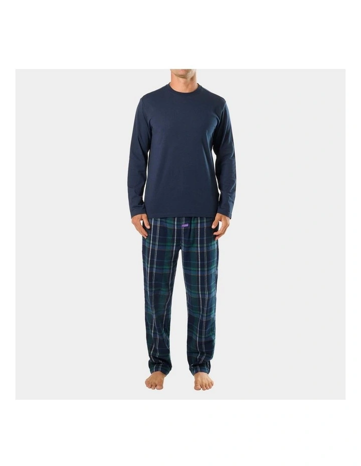 Mens Ice Tea Flannel and Tee Pyjama Set Mid Blue image 1