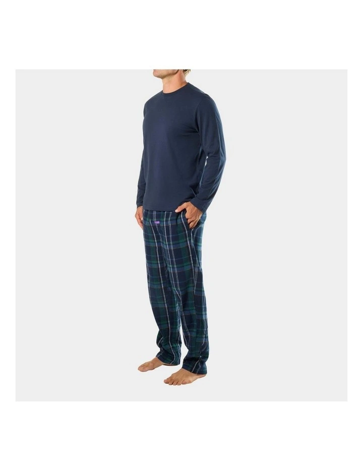 Mens Ice Tea Flannel and Tee Pyjama Set Mid Blue image 2