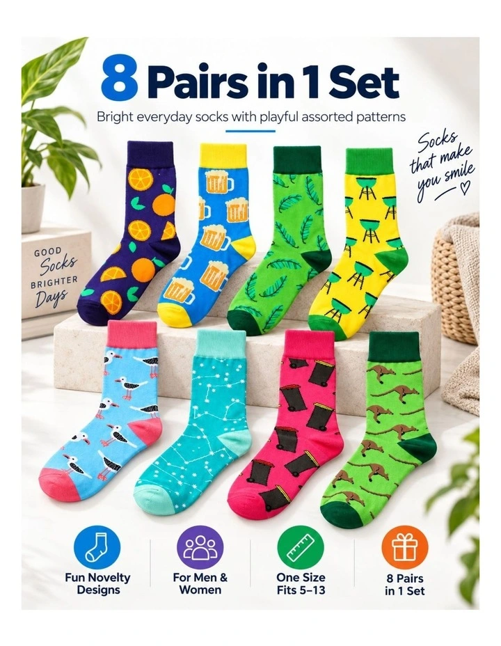 8 Pairs Fashion Novelty Funny Socks one Size 5-13 Men Socks Women Socks #2 image 3