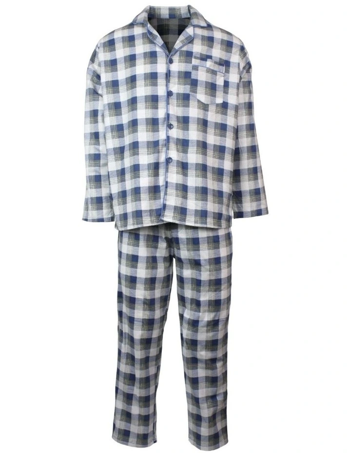 Mens Flannelette Pyjama Set Sleepwear Soft 100% Cotton PJs Two Piece - Light Blue Check image 3