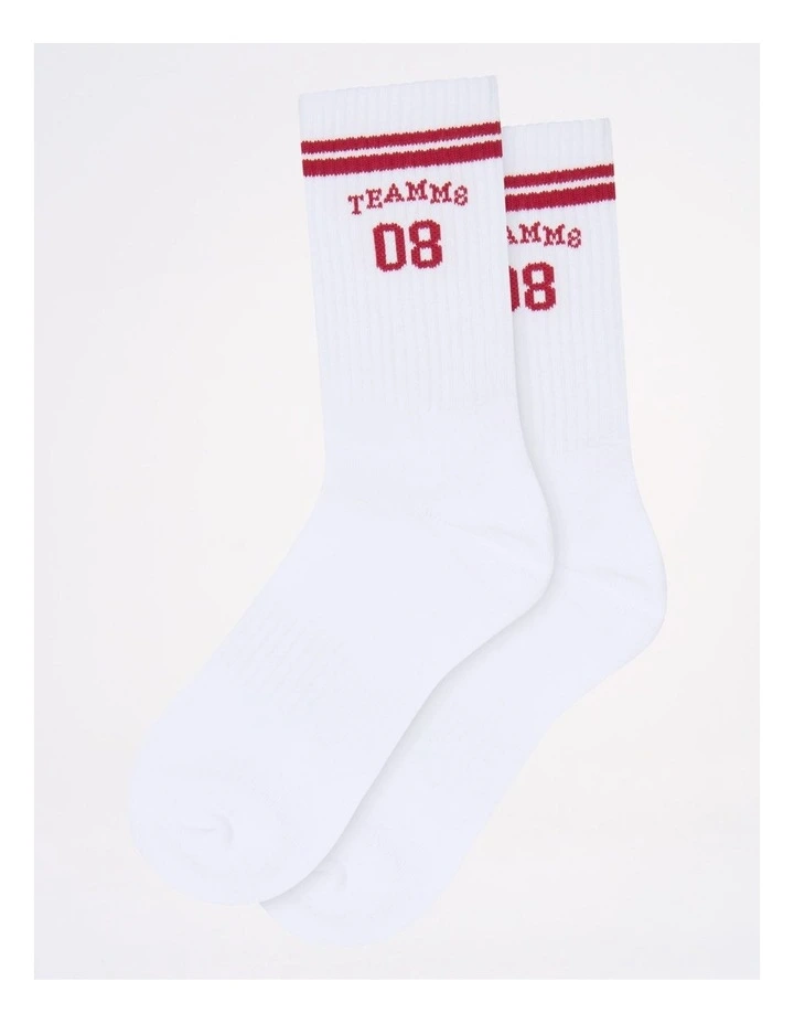 Est. 08 Crew Socks in White|Red image 1