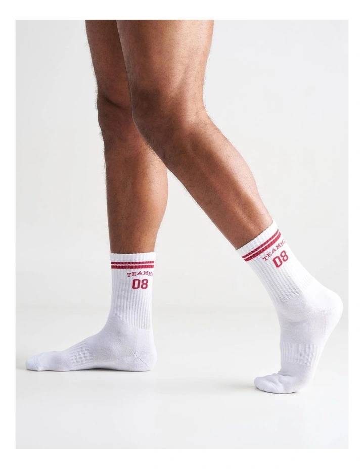 Est. 08 Crew Socks in White|Red image 2