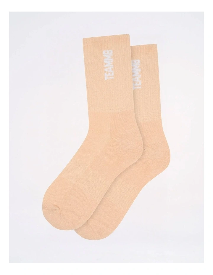 TEAMM8 Crew Socks in Tan|White image 1