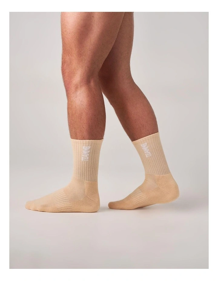 TEAMM8 Crew Socks in Tan|White image 2