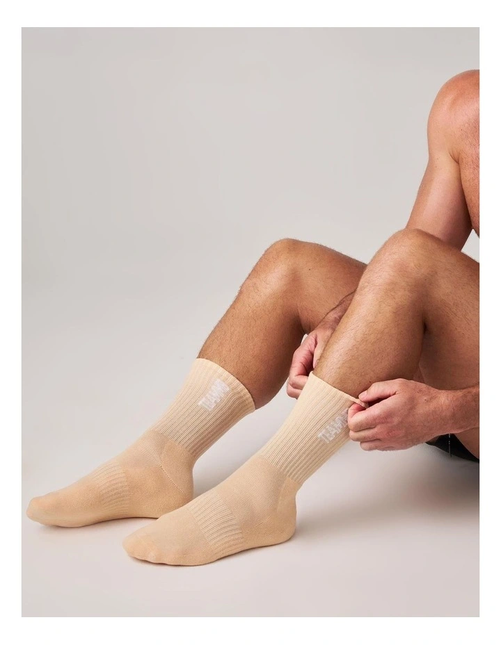 TEAMM8 Crew Socks in Tan|White image 3