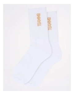 Crew Socks in White|Tan