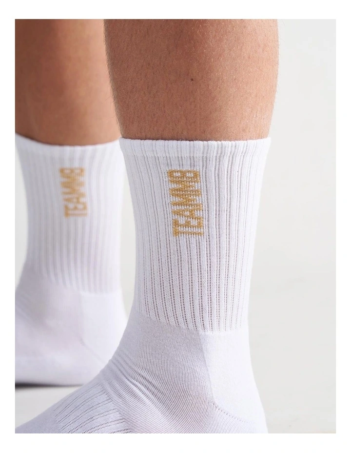 Crew Socks in White|Tan image 2