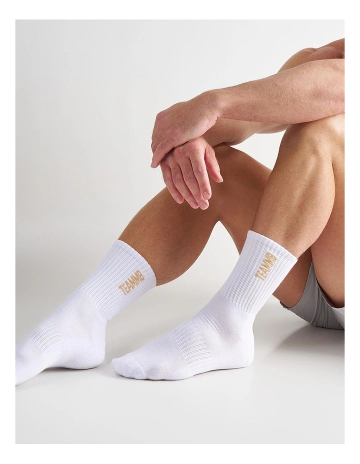 Crew Socks in White|Tan image 3