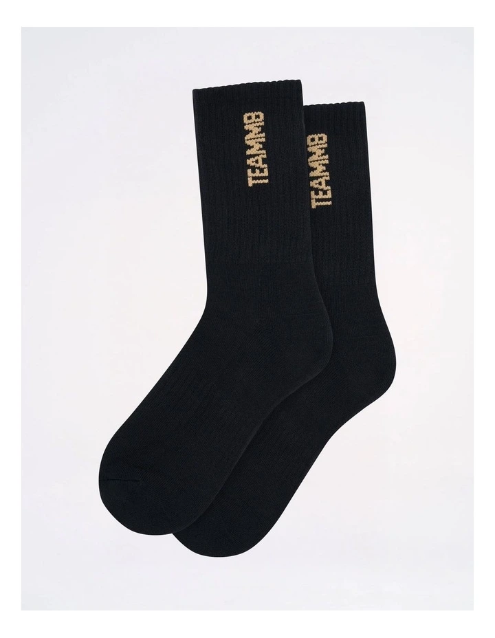Crew Socks in Black|Tan image 1