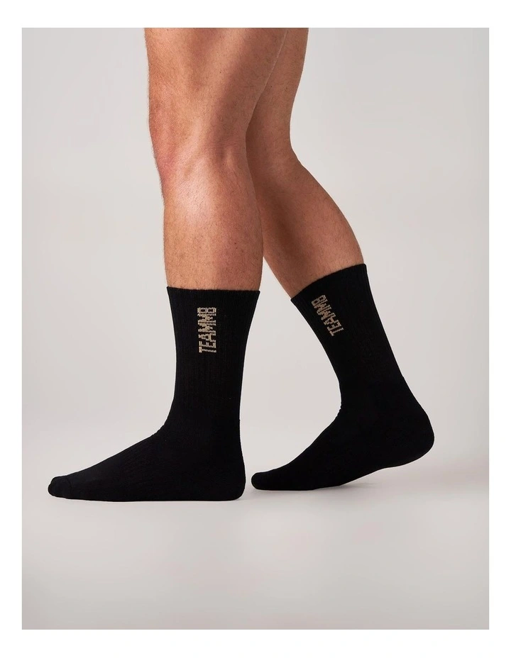 Crew Socks in Black|Tan image 2